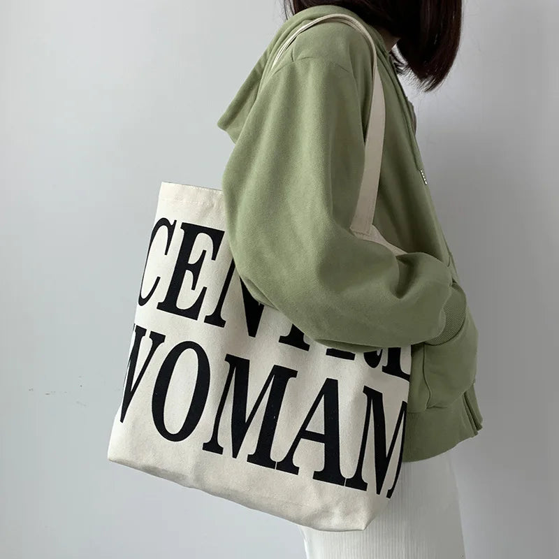 Letter Canvas Women's Shoulder Bag Large Capacity Shopper Tote Bags