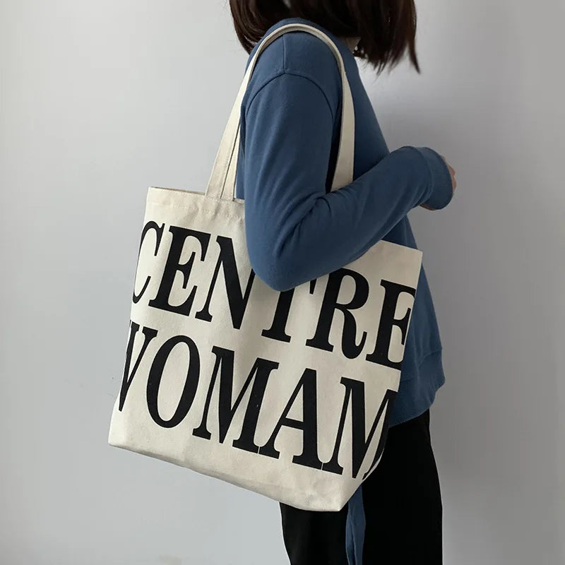 Letter Canvas Women's Shoulder Bag Large Capacity Shopper Tote Bags