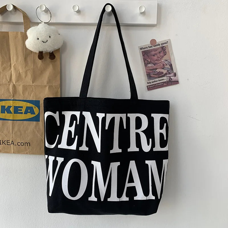 Letter Canvas Women's Shoulder Bag Large Capacity Shopper Tote Bags
