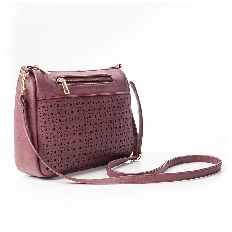 Double Zipper Women Messenger Bags Hollow PU Leather Shoulder Bag