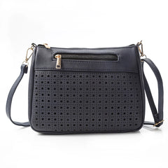 Double Zipper Women Messenger Bags Hollow PU Leather Shoulder Bag