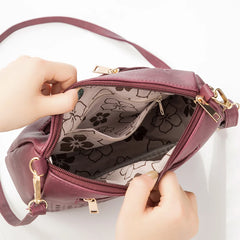 Double Zipper Women Messenger Bags Hollow PU Leather Shoulder Bag