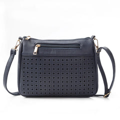 Double Zipper Women Messenger Bags Hollow PU Leather Shoulder Bag