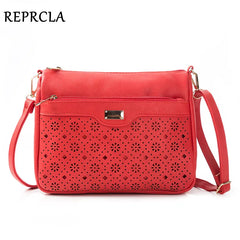 Double Zipper Women Messenger Bags Hollow PU Leather Shoulder Bag