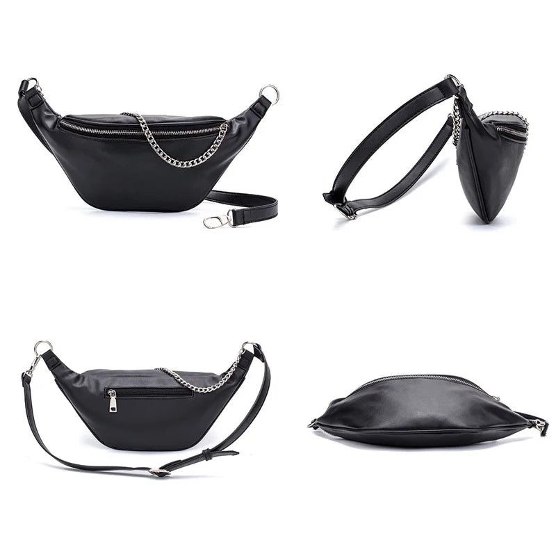 High PU Leather Fanny Pack Waist Bag with Chain
