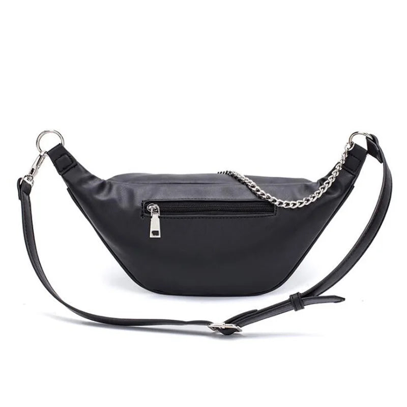 High PU Leather Fanny Pack Waist Bag with Chain