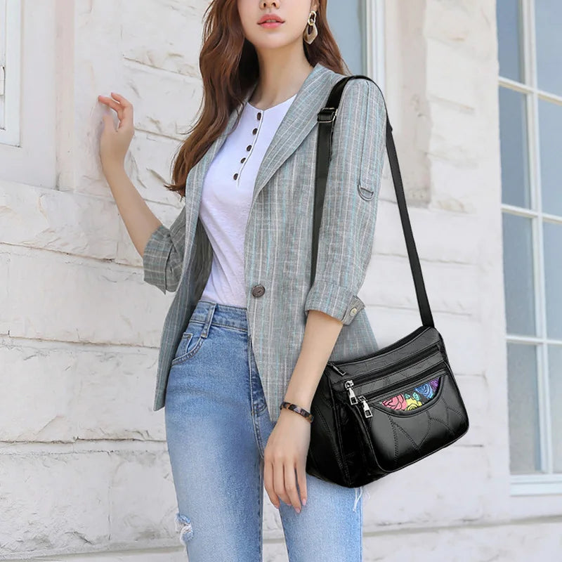 Patchwork PU Shoulder Bag Big Capacity Crossbody Handbag for Women