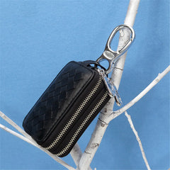 Car Key Holder Leather Sheepskin Organizer Double Zipper Key Case