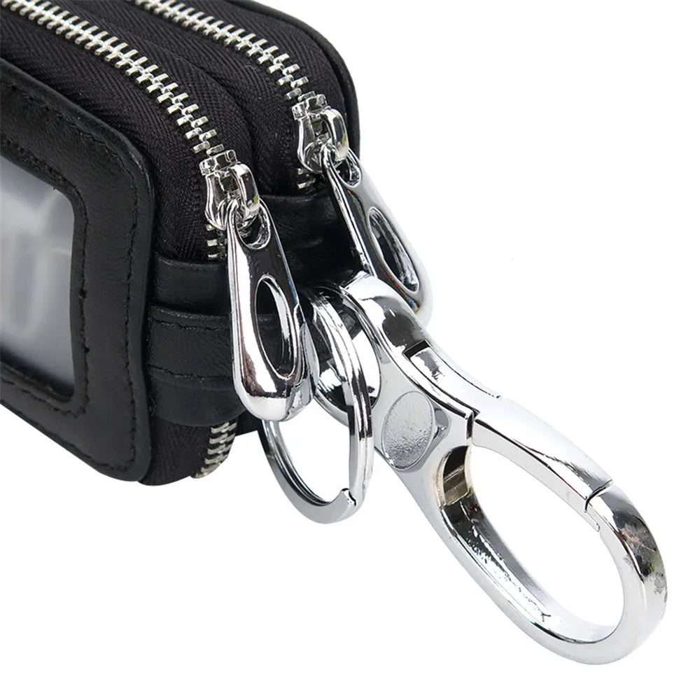 Car Key Holder Leather Sheepskin Organizer Double Zipper Key Case