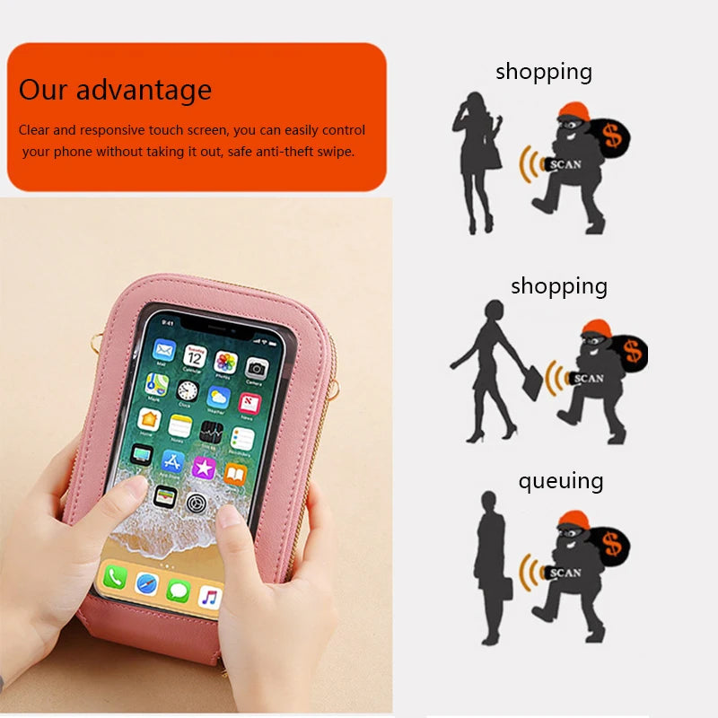 RFID Anti-theft Female Touch Screen Phone Bag Ladies Women Vertical