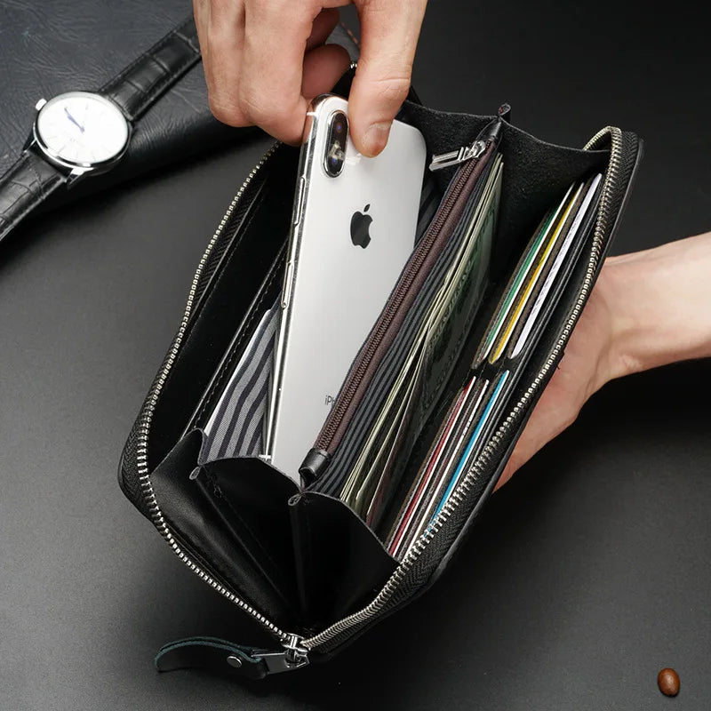 RFID Anti-theft Leather Wallet Men's Bag Vintage HandBag Clutch Carteras