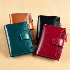 RFID Blocking Retro Leather Ladies Wallet Large Capacity Zipper Wallet