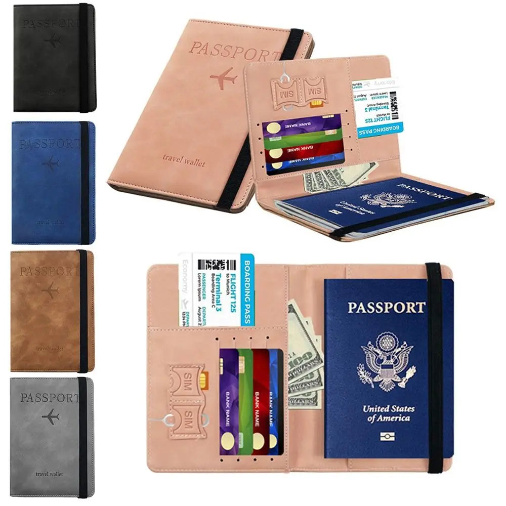 RFID Leather Passport Bag Business Passport Covers Multi-Function Document Pack
