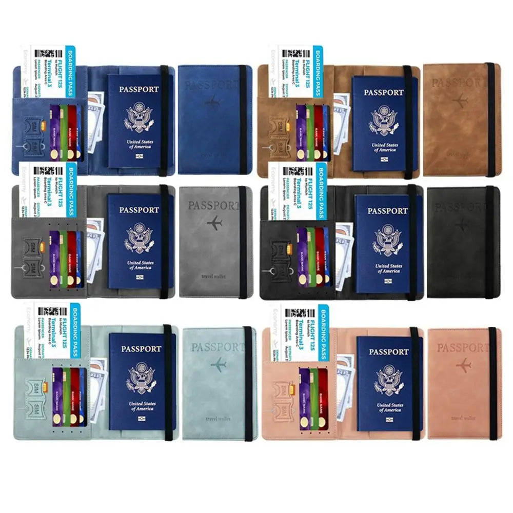 RFID Leather Passport Bag Business Passport Covers Multi-Function Document Pack