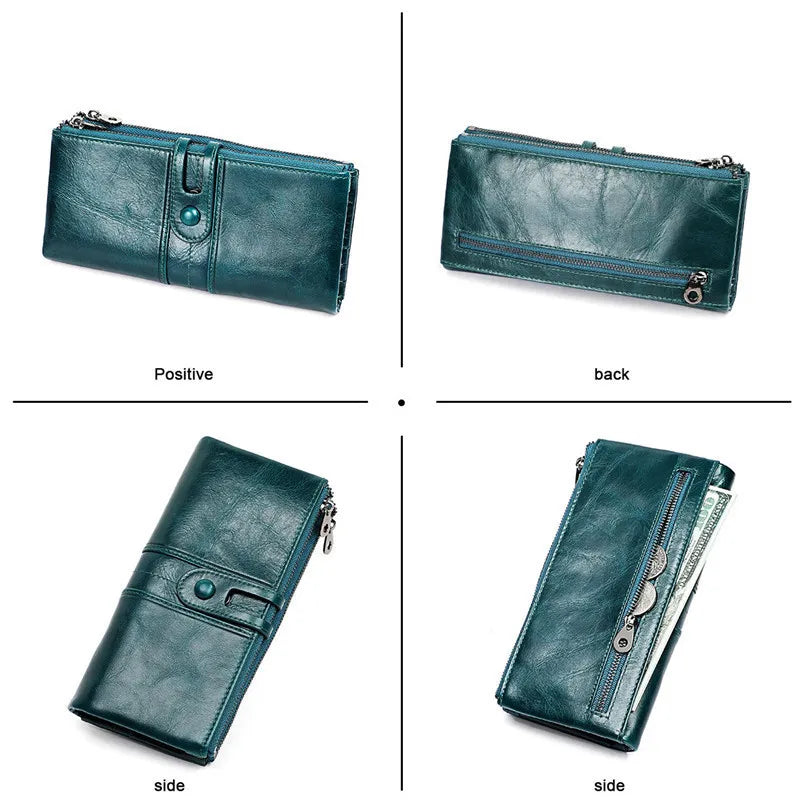 RFID Wallet Women Leather High Cow Leather Long Womens Wallets Ladies Clutch