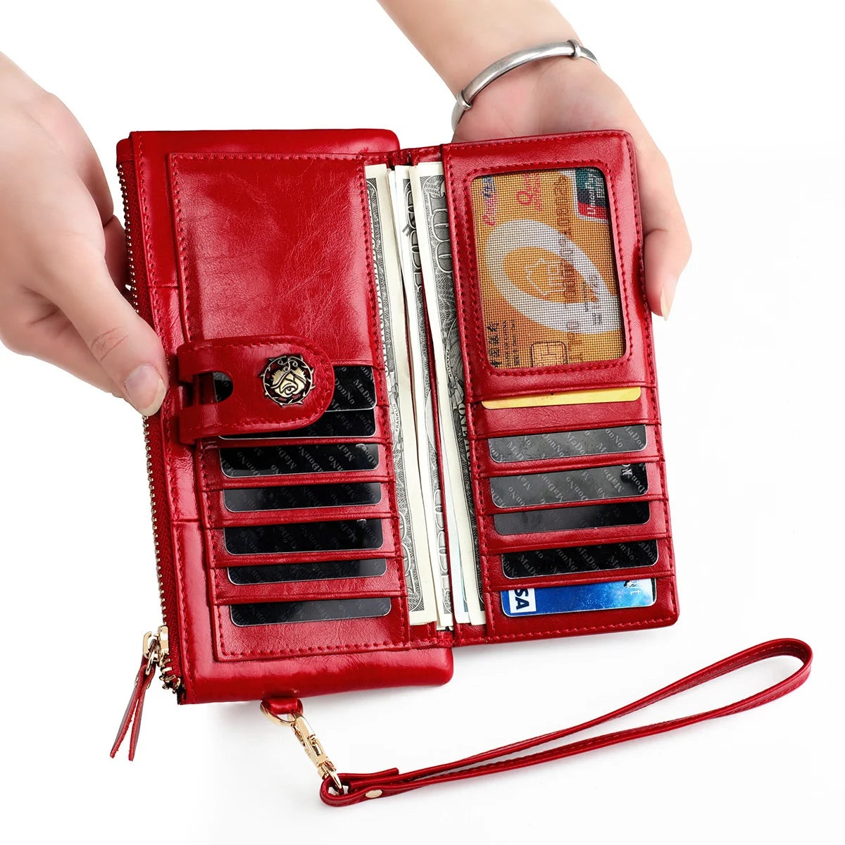RFID Anti Degaussing Women's Oil Wax Hand Bag