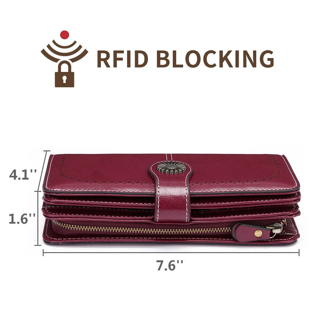 RFID Long Zipper Leather Women's Wallet Large Capacity
