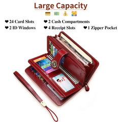RFID Long Zipper Leather Women's Wallet Large Capacity