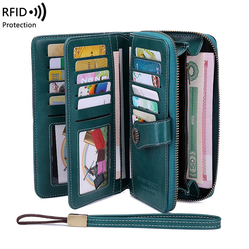RFID Zipper Wallet for Women Large Capacity Handbag