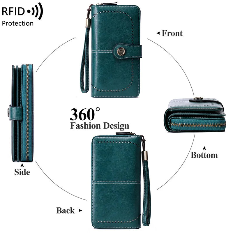 RFID Zipper Wallet for Women Large Capacity Handbag