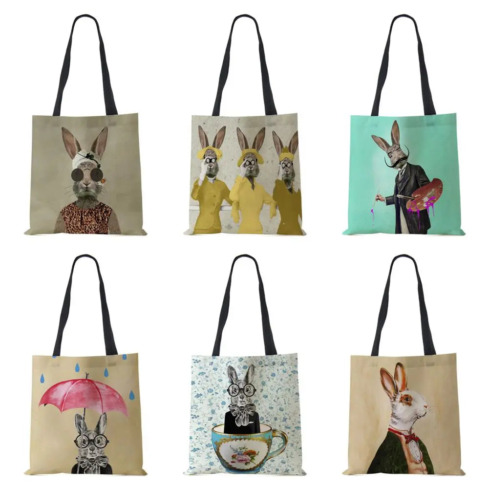 Rabbit Canvas Shoulder Bag Women Print Harajuku Casual Shopping travel Handbag