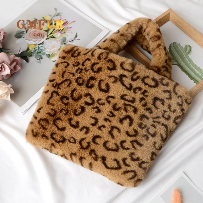 Rabbit Fur Bag Retro Diagonal Plush Large Capacity One-shoulder Chain Handbag