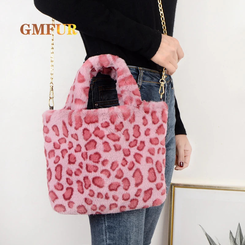 Rabbit Fur Bag Retro Diagonal Plush Large Capacity One-shoulder Chain Handbag
