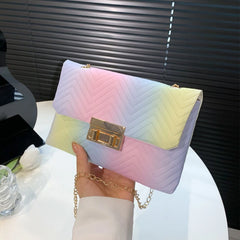 Rainbow Chains Shoulder Bag Women PU Leather Crossbody Handbag Purse Tote