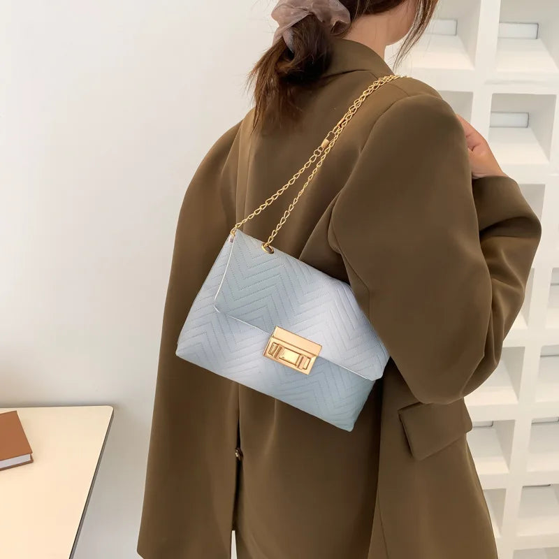 Rainbow Chains Shoulder Bag Women PU Leather Crossbody Handbag Purse Tote
