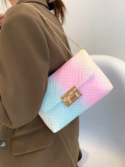 Rainbow Chains Shoulder Bag Women PU Leather Crossbody Handbag Purse Tote