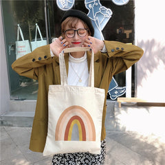 Rainbow Cotton Canvas Bag Women's Casual Shoulder Bags Lady Handbag