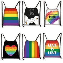 Rainbow Drawstring Bag Love Is Love Printed School Bag LGbt Gay Lesbian Backpack