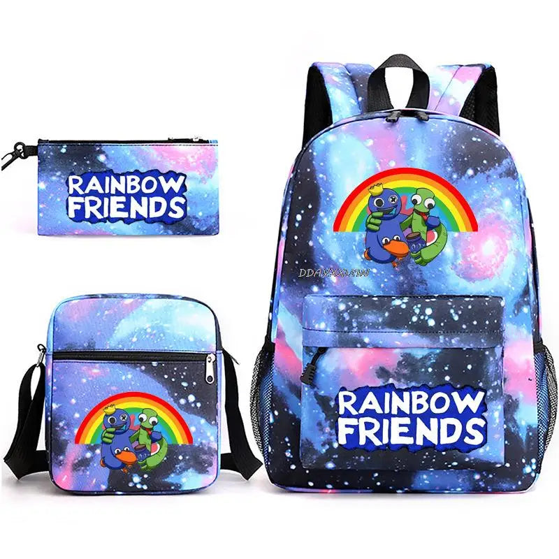 Rainbow Backpack Boys Girls 3 Pcs Set School Bags Teenager Book Rusksack