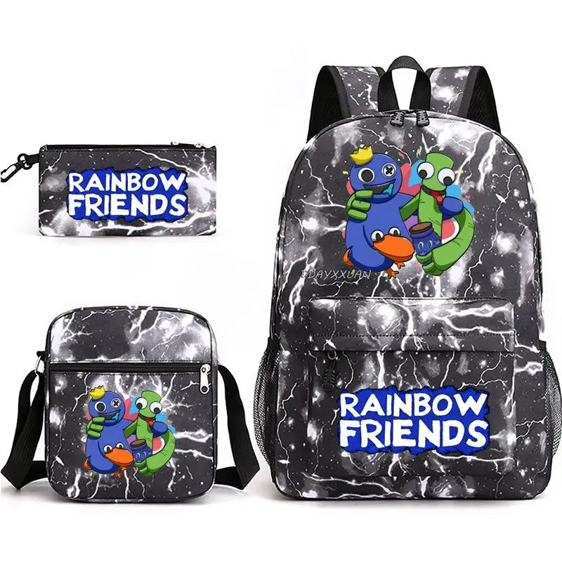 Rainbow Backpack Boys Girls 3 Pcs Set School Bags Teenager Book Rusksack