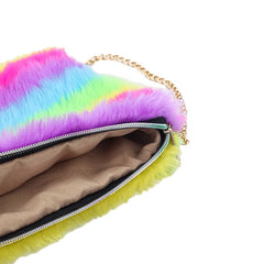 Rainbow Fur Shoulder Bag Cartoon Crossbody Bags Kids Winter Purse