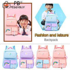 Rainbow Gradient Backpack for Girls Lightweight Student Laptop School Bag