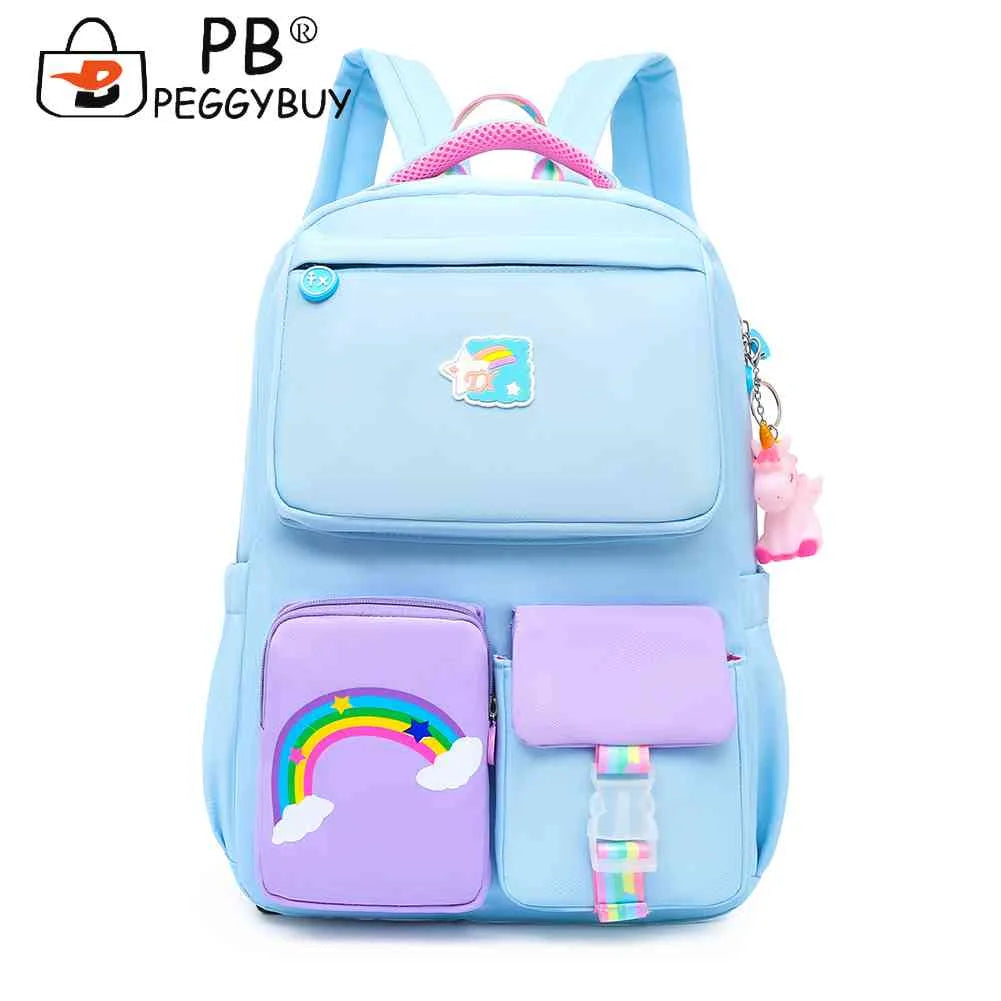 Rainbow Gradient Backpack for Girls Lightweight Student Laptop School Bag