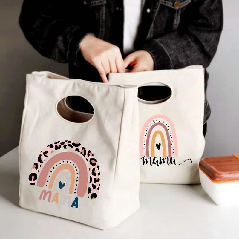 Rainbow Mama Print Lunch Bag Thermal Insulated Cooler Tote Bento Pouch