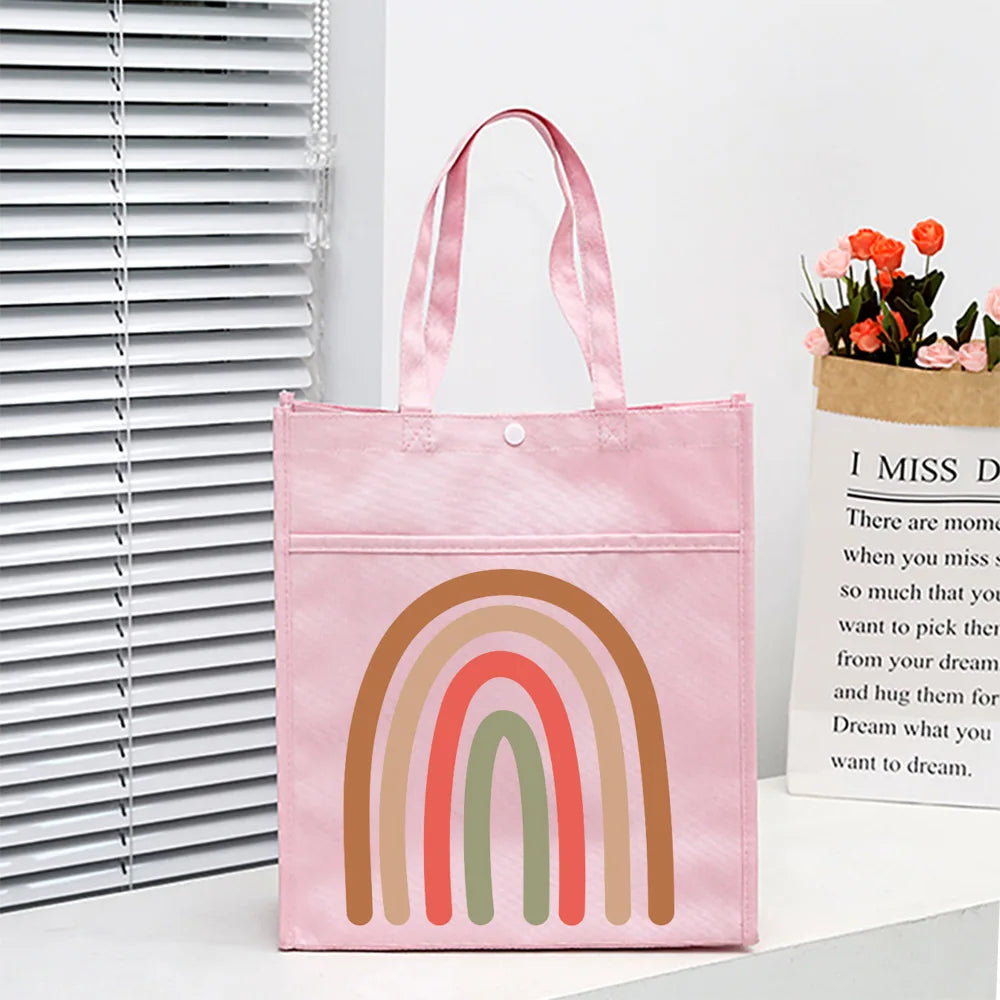 Rainbow Print Kids Tuition Bag Waterproof School Bags Boys Girls Large Capacity
