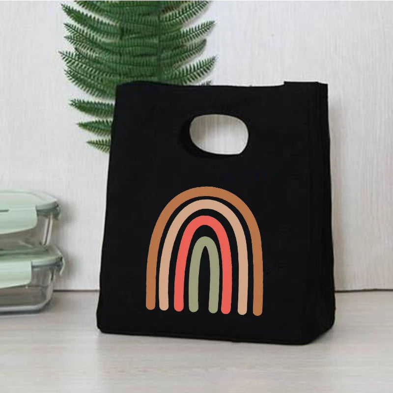 Rainbow Print Portable Lunch Bags Thermal Insulated Bento Box Tote