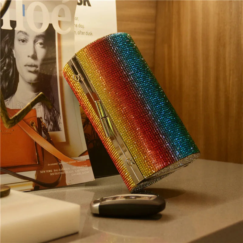 Rainbow Rhinestone Handbag for Women Evening Bag Crystal Shoulder Bags