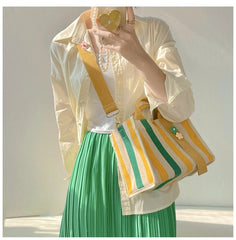 Rainbow Striped Small Tote Shoulder Bag Canvas Women Square Shape