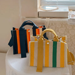 Rainbow Striped Small Tote Shoulder Bag Canvas Women Square Shape