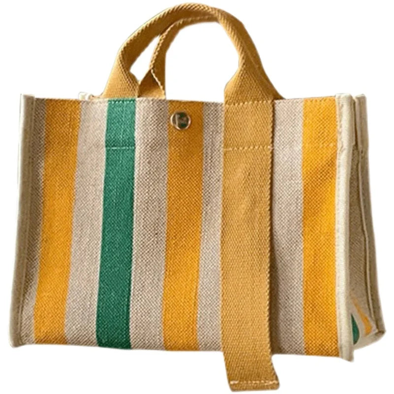 Rainbow Striped Small Tote Shoulder Bag Canvas Women Square Shape