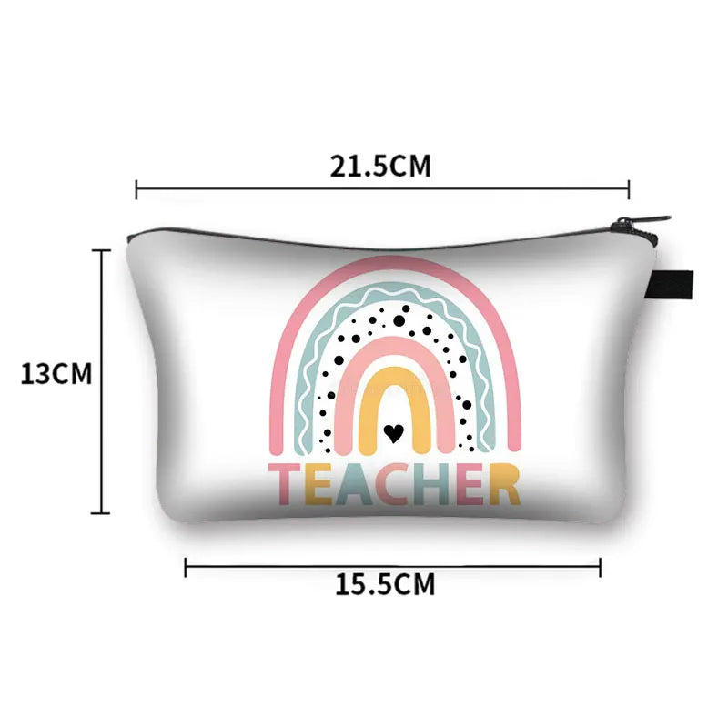 Rainbow Teacher Print Women Cosmetic Bag Happy Teachers' Pattern Makeup Bags Cas