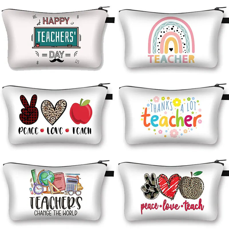 Rainbow Teacher Print Women Cosmetic Bag Happy Teachers' Pattern Makeup Bags Cas