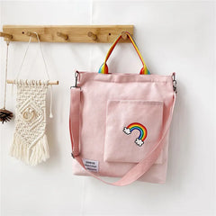 Rainbow Women Corduroy Zipper Shoulder Bag Casual Tote Female Crossbody Bag