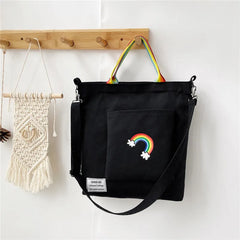 Rainbow Women Corduroy Zipper Shoulder Bag Casual Tote Female Crossbody Bag