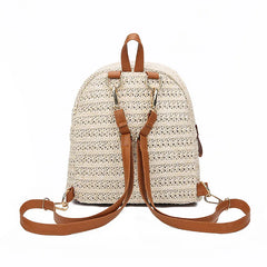Women's Straw Beach Backpack Small Travel Bag Beige