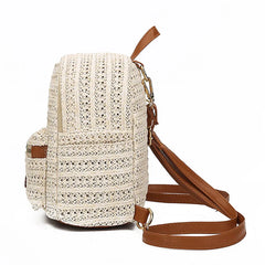 Women's Straw Beach Backpack Small Travel Bag Beige